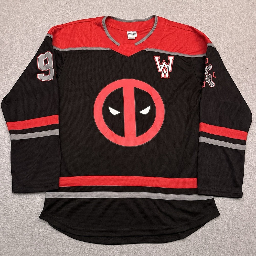 Marvel Deadpool #91 Wade Wilson Hockey Jersey Men's Small Long Sleeve Graphic‎